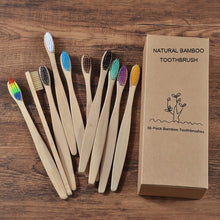 Load image into Gallery viewer, Nuevo diseño de cepillo de dientes de bambú de colores mezclados cepillo de dientes de madera ecológico cepillo de dientes de cerdas suaves de carbón para adultos cepillo de dientes de Cuidado oral
